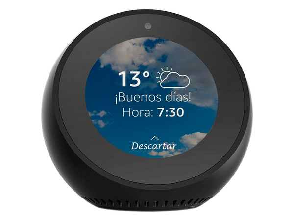 Bocina y Reloj Inteligente Amazon Echo Spot, Pantalla de 6.35mm, Wi-Fi 5, Bluetooth, Compatible con Alexa. Color Negro.