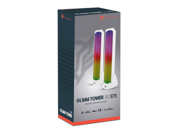 Bocina Gamer BALAM RUSH GLIMM TOWER BG575, Iluminación LED, Bluetooth, 3.5, Estéreo, Color Blanco.