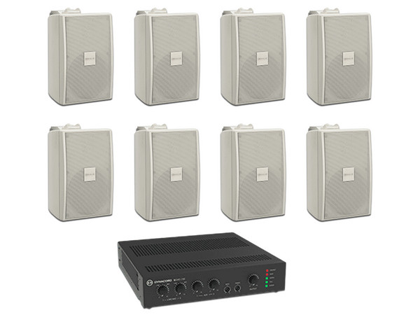 Kit de Audio Bosch, Amplificador 240W, Ocho Bocinas de 30W, Color Blanco.