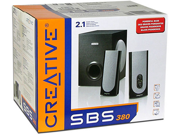 Bocinas Creative 2.1 SBS380, 12 Watts RMS, Subwoofer de madera.