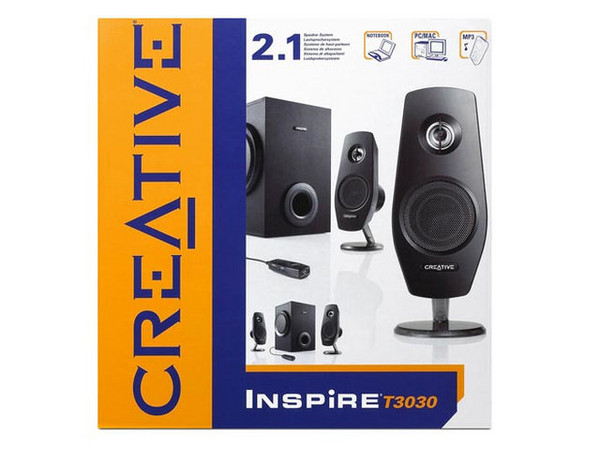 Bocinas Creative Inspire T3030 2.1, RMS total de 29 Watts.
