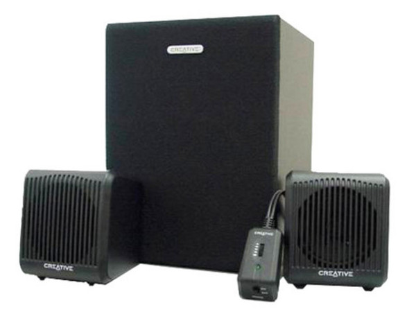 Bocinas Creative SBS 2.1 350, 12 Watts RMS, subwoofer de madera, control remoto con cable.