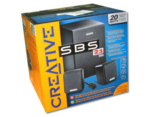 Bocinas Creative SBS 2.1 350, 12 Watts RMS, subwoofer de madera, control remoto con cable.