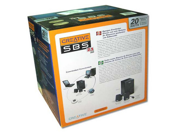 Bocinas Creative SBS 2.1 350, 12 Watts RMS, subwoofer de madera, control remoto con cable.