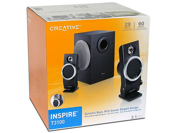 Bocinas Creative Inspire T3100 2.1, RMS total de 29 Watts.