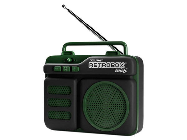 Radio retro Dolphin RTX-10, Bluetooth, USB, Auxiliar. Color Verde.