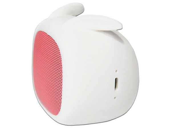 Mini Bocina portátil recargable Getttech GAR-31510, Bluetooth, color blanco/rosa, diseño de conejo.