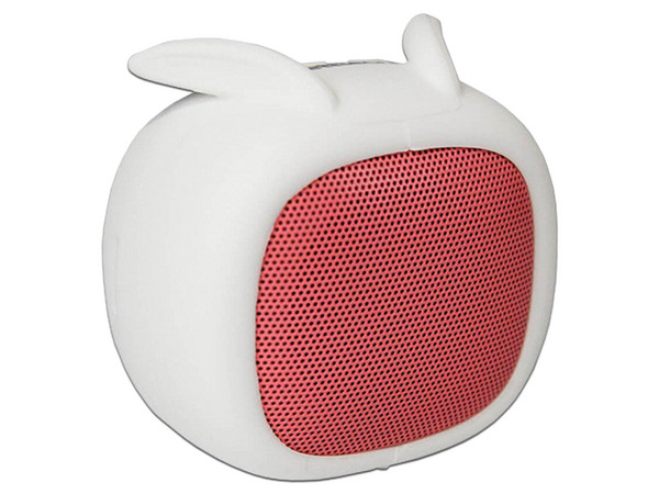 Mini Bocina portátil recargable Getttech GAR-31510, Bluetooth, color blanco/rosa, diseño de conejo.