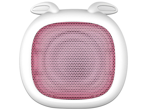 Mini Bocina portátil recargable Getttech GAR-31510, Bluetooth, color blanco/rosa, diseño de conejo.