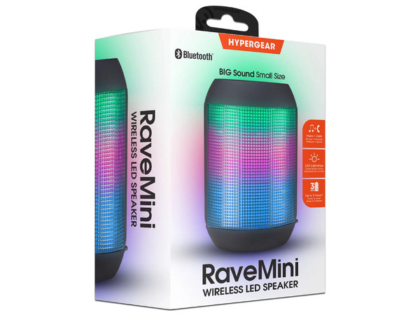 Bocina HyperGear RaveMini 15077, Bluetooth, Ranura MicroSD, USB, RGB, Color Negro.