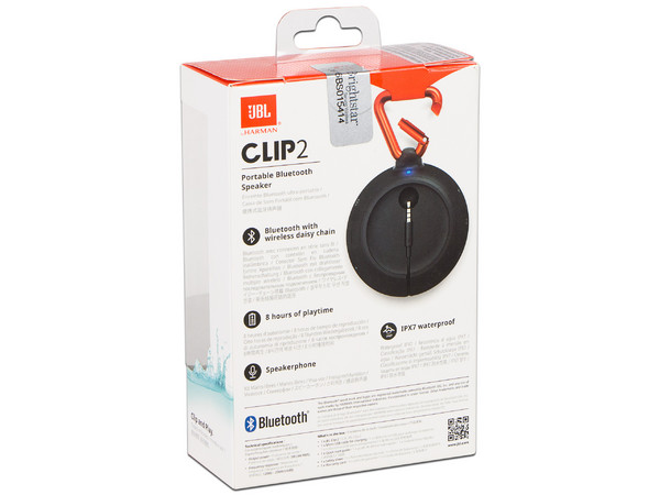 Bocina portátil JBL CLIP 2, recargable, resistente al agua, Bluetooth, 3.5mm. Color Negro