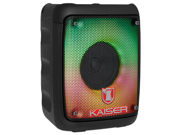 Bocina Profesional Kaiser KSW-7003 de 2,900W, Con Espacio para Celular, 7W RMS, Bluetooth, Radio FM, Entrada de Micrófono, Efectos de Luz, Color Negro.