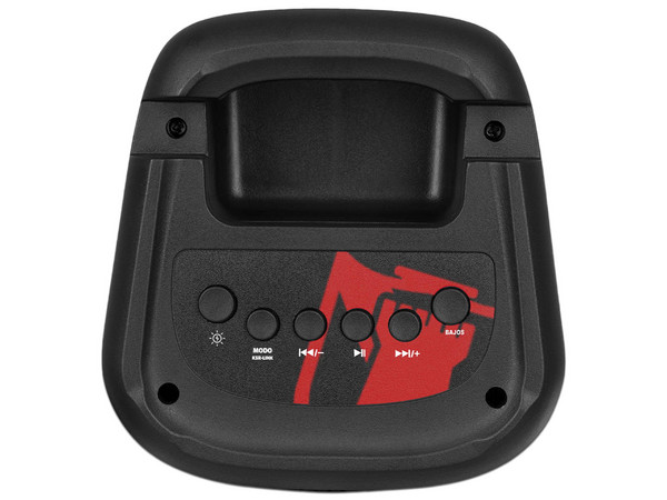 Bocina Profesional Kaiser KSW-7003 de 2,900W, Con Espacio para Celular, 7W RMS, Bluetooth, Radio FM, Entrada de Micrófono, Efectos de Luz, Color Negro.