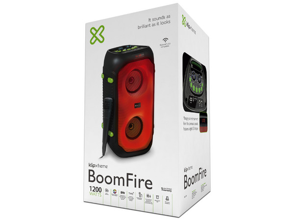 Bafle Klip Xtreme BoomFire de 1200W, Batería Recargable, Frecuencia de Respuesta 80 Hz - 15 kHz, USB, Bluetooth, Color Negro.