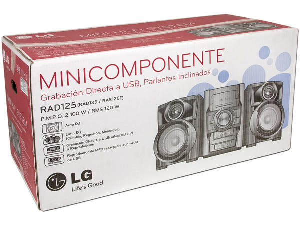 Mini Componente LG, CD, MP3, Radio, Grabación y Reproducción directa de USB, 120W RMS.