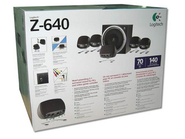 Bocinas Logitech Z-640, sonido envolvente 5.1, incluye adaptador para consolas de Video Juegos.