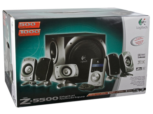 Bocinas Logitech Z-5500 Digital, Auténtico Sonido 5.1 Dolby Digital y DTS, Certificación THX, 505 Watts RMS de Poder total. Ideales para Xbox 360 y PlayStation 3.
