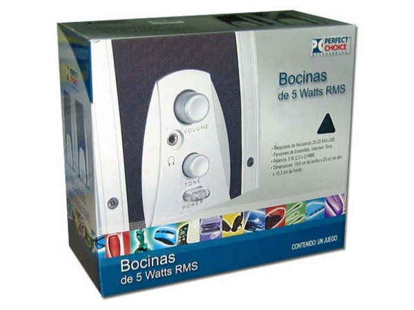 Bocinas Perfect Choice de 5 Watts RMS, Color Negro con Plateado.