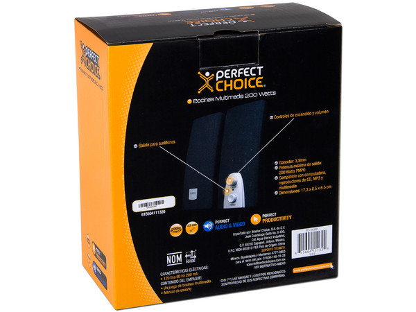 Bocinas Perfect Choice de 200 Watts PMPO, Color Negro.