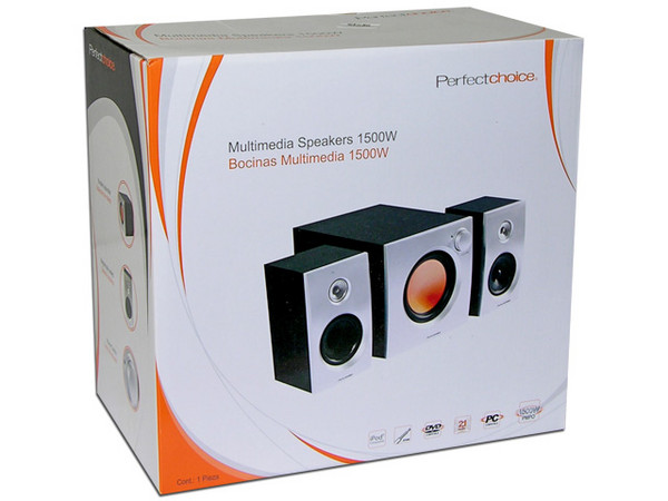 Bocinas Perfect Choice 2.1 Subwoofer de Madera, 1500 Watts PMPO, iPod Compatible