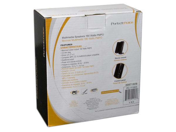Bocinas Perfect Choice de 180 Watts PMPO, Color Negras.