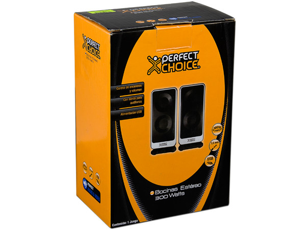 Bocinas Perfect Choice de 300 Watts PMPO con alimentación USB, Color Negras.