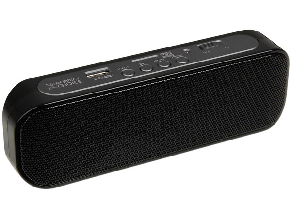 Bocina Portátil Recargable Perfect Choice, Reproduce archivos MP3 desde memorias USB o Micro SD. Color Negro/Gris