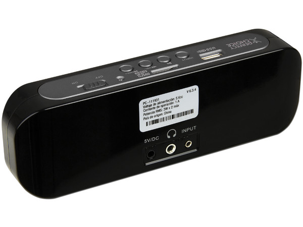 Bocina Portátil Recargable Perfect Choice, Reproduce archivos MP3 desde memorias USB o Micro SD. Color Negro/Gris
