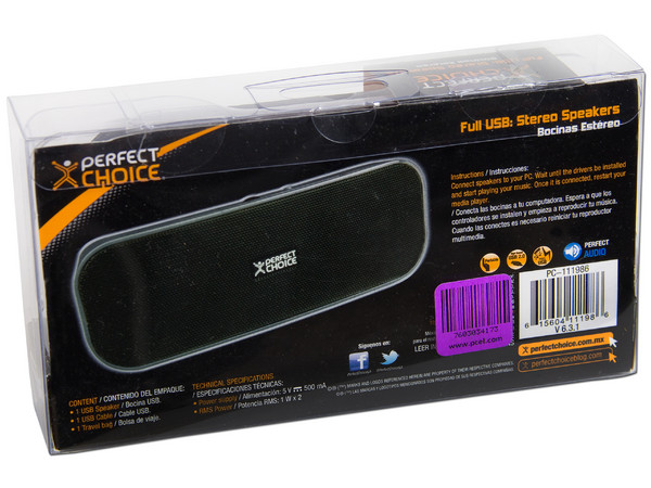 Bocinas Estéreo Perfect Choice, USB. Color Negro