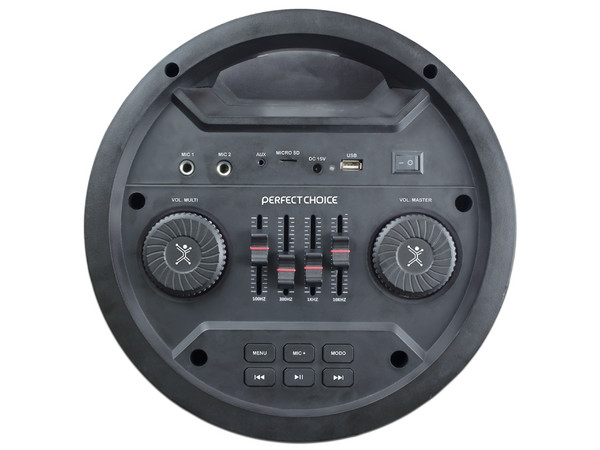Bocina Amplificada Perfect Choice PC-112921 de 7,000 Watts PMPO, Lector de Memorias USB, MicroSD, Bluetooth y Auxiliar.