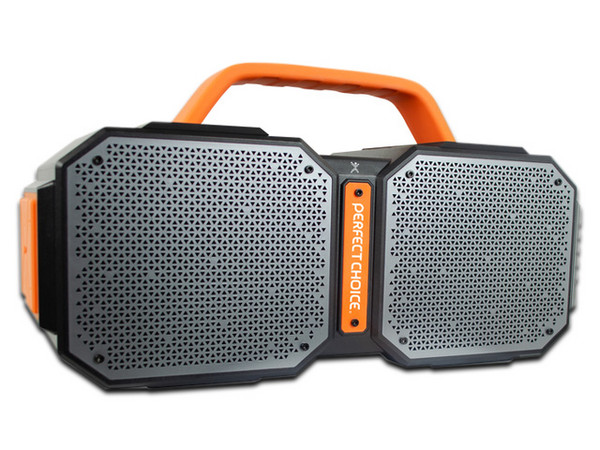 Bocina Inalámbrica Perfect Choice PC-113102 de 50W, Bluetooth 5.0, Protección IPX5 Resistente al agua. Color Negro/Naranja.