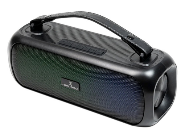 Bocina Portátil Perfect Choice Soundus, Bluetooth, 30W, Iluminación RGB, Color Negro.