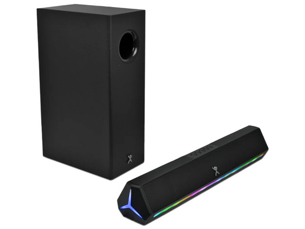 Barra de Audio, Perfect Choice, Emphoria, 2.1 Canales con Subwoofer, Iluminación RGB, 70W, Color Negro.