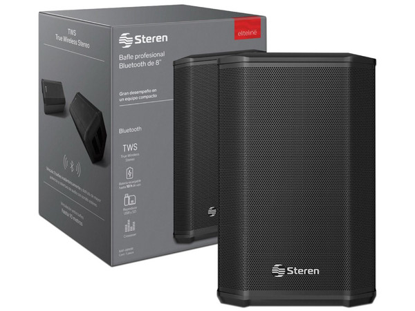 Bocina Steren Bafle BAF-0890R de 80W, Diámetro de 25mm, Rango de Respuesta de 8 - 20 KHz, Bluetooth. Color Negro.
