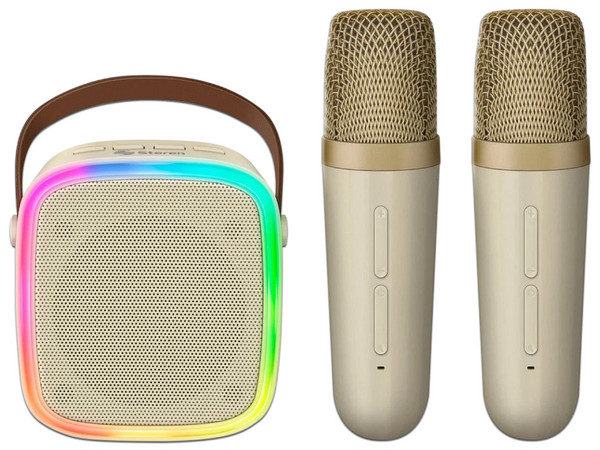 Mini Karaoke Steren BOC-KR Bluetooth, Potencia de 5W, Distancia de Operación de 8m, 2 Micrófonos, Hasta 128Gb, Color Blanco.