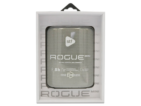 Bocina Portátil STF Rogue Mini de 5W RMS, Bluetooth, Batería Recargable, IPX5. Color Gris.