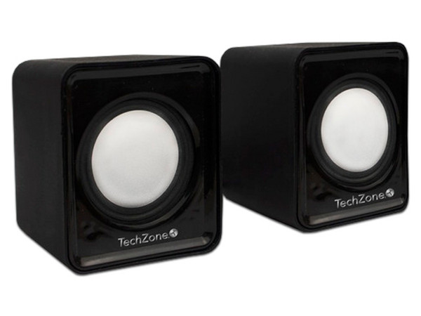 Bocinas TechZone TZBOC, jack 3.5mm, alimentación USB. Color Negro.