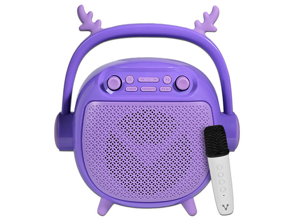 Bocina Vorago BSP-205, con Bluetooth, microSD, USB y entrada de 3.5 mm, micrófono integrado, modos de voz, color púrpura.