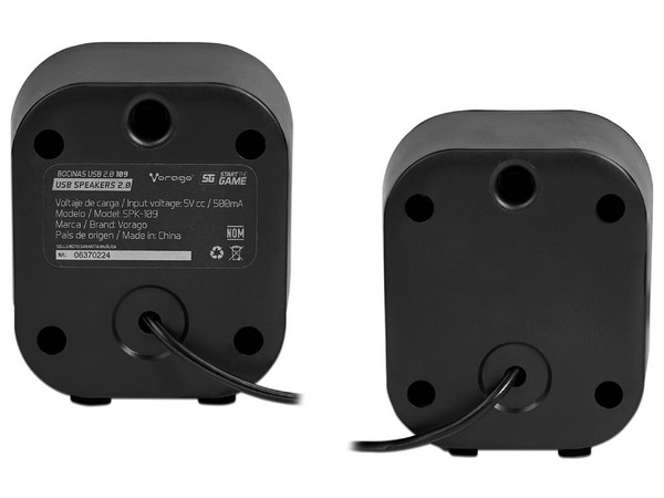 Bocina Portátil Estéreo Vorago SPK-109, con Conector 3.5mm y Luz LED. Potencia de 2W. Color Negro.