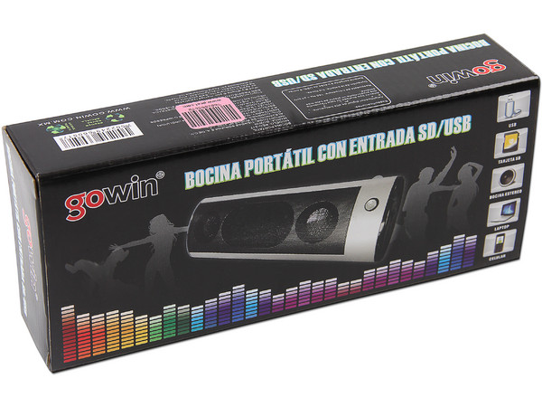 Bocina Portátil Recargable Gowin, Reproduce archivos MP3 desde memorias USB o SD.