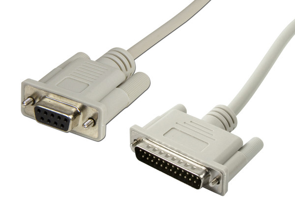 Cable Null Modem  DB9 hembra a DB25 macho, 1.8m.