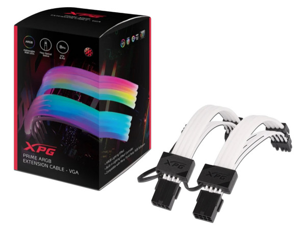 Cable de Extensión GPU de 8 pines (6+2), XPG para tarjeta de video, iluminación ARGB, dos alargadores incluidos, funda de fibra óptica ultra densa.