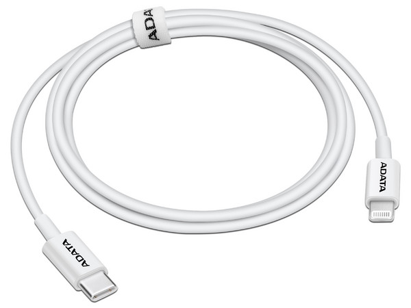 Cable Lightning ADATA, Conector Lightning(M) a USB-C(M), 1m. Color Blanco.