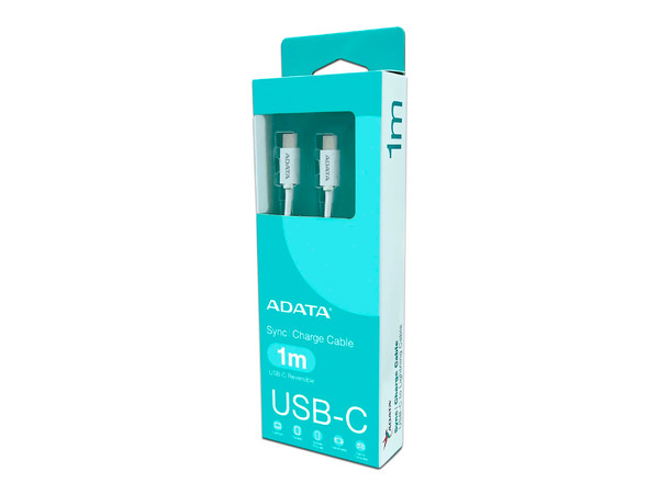 Cable ADATA de Conector USB-C a USB-C, 1m. Color Blanco.