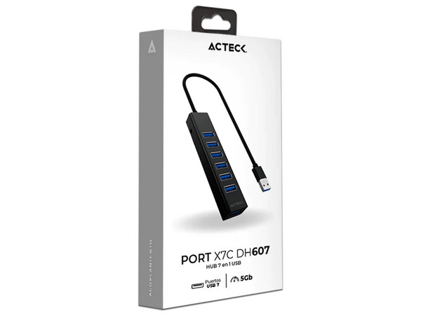 Hub USB Acteck Port X7C DH67, 7 puertos USB 3.2 Gen 1. Color Negro.