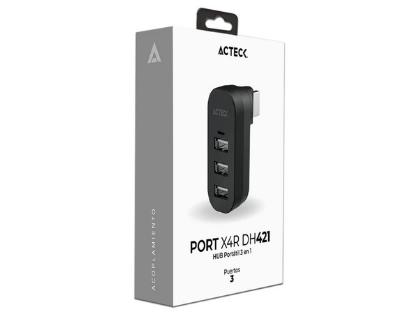 Hub USB Acteck Port X4R DH421, 3 puertos USB 2.0. Color Negro.