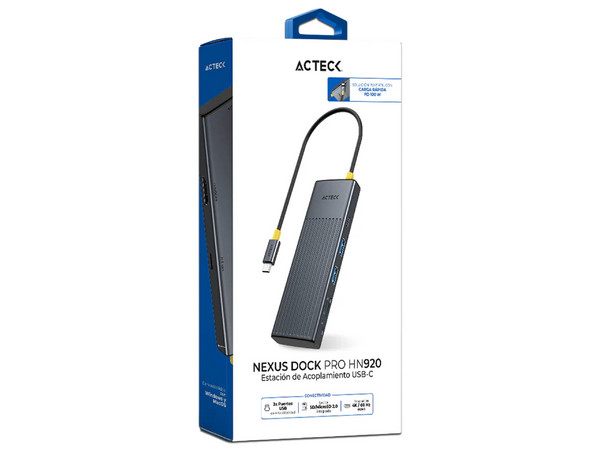 Hub USB Acteck Nexus Dock Pro AC-944601, USB Tipo C a HDMI 2.1, USB Tipo A 3.2, USB Tipo C, Lector SD y MicroSD. Color Plata.