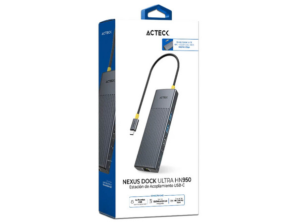 Hub USB Acteck Nexus Dock Ultra AC-944632, USB Tipo C a HDMI 2.1, USB Tipo A 3.2, USB Tipo C, Lector SD y MicroSD, RJ-45. Color Plata.