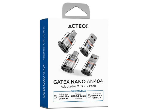 Adaptadores OTG Acteck AC-945004, USB Tipo C a Tipo A 3.0 y USB Tipo A 3.0 a Tipo C, 120W, 2 Piezas. Color Transparente.