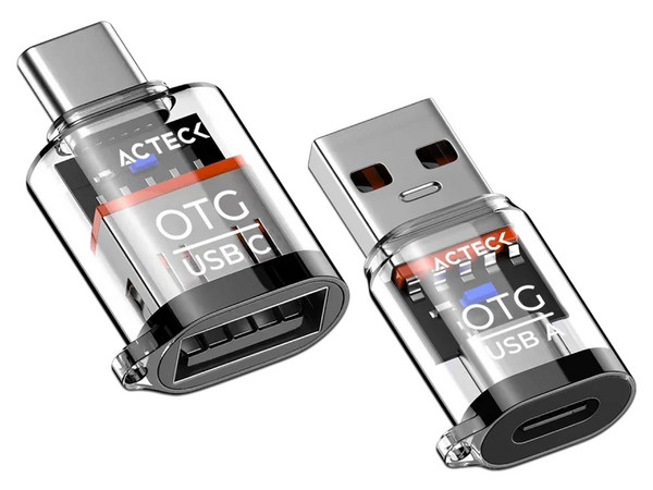 Adaptadores OTG Acteck AC-945004, USB Tipo C a Tipo A 3.0 y USB Tipo A 3.0 a Tipo C, 120W, 2 Piezas. Color Transparente.